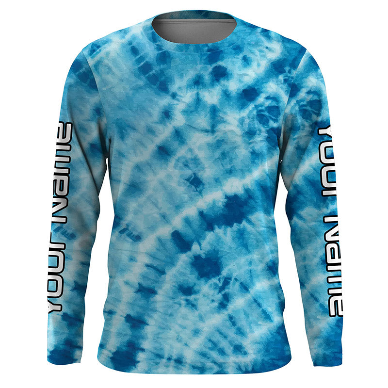 Personalized blue tie dye Long sleeve performance Fishing, Fishing gifts for Fisherman