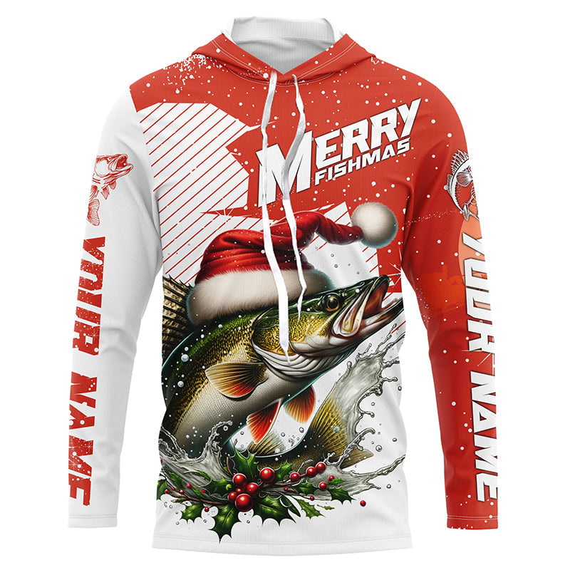 Merry Fishmas Custom Walleye Long Sleeve Christmas Fishing, Personalized Xmas Fishing Gifts
