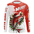 Merry Fishmas Custom Redfish Long Sleeve Christmas Fishing, Personalized Xmas Fishing Gifts
