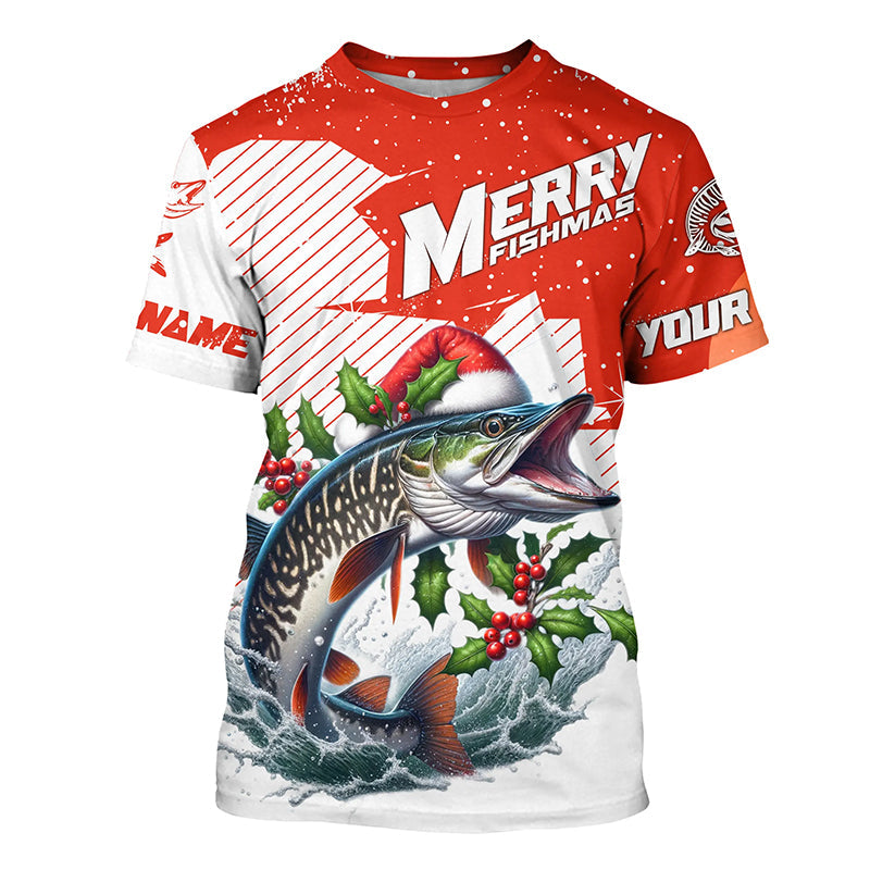 Merry Fishmas Custom Musky Long Sleeve Christmas Fishing, Personalized Xmas Fishing Gifts
