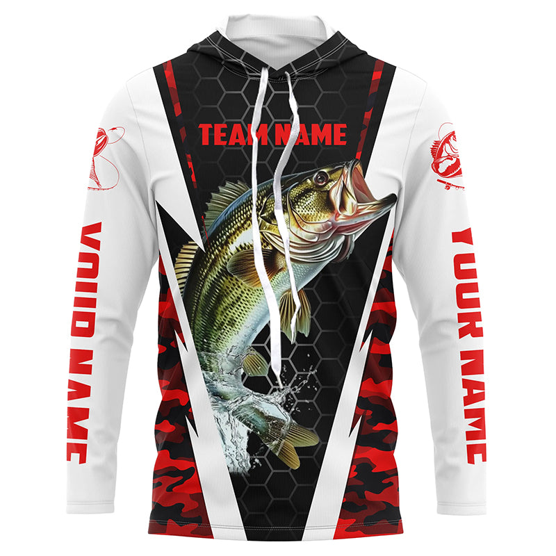 Custom Bass Fishing For Fishing Team, Largemouth Bass Long Sleeve Fishing | Red