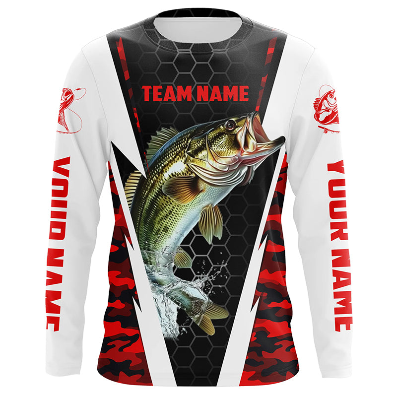 Custom Bass Fishing For Fishing Team, Largemouth Bass Long Sleeve Fishing | Red