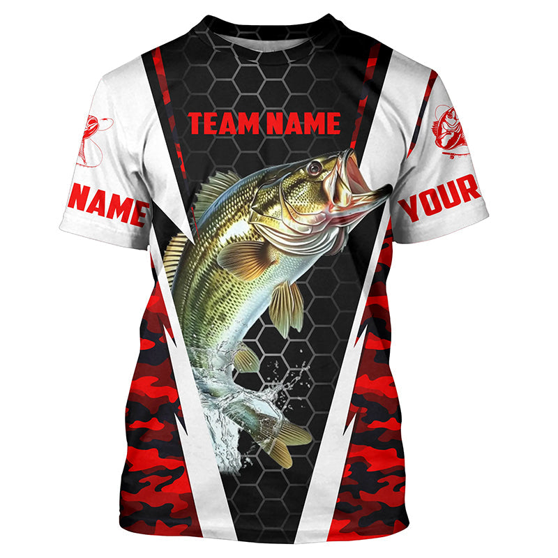 Custom Bass Fishing For Fishing Team, Largemouth Bass Long Sleeve Fishing | Red