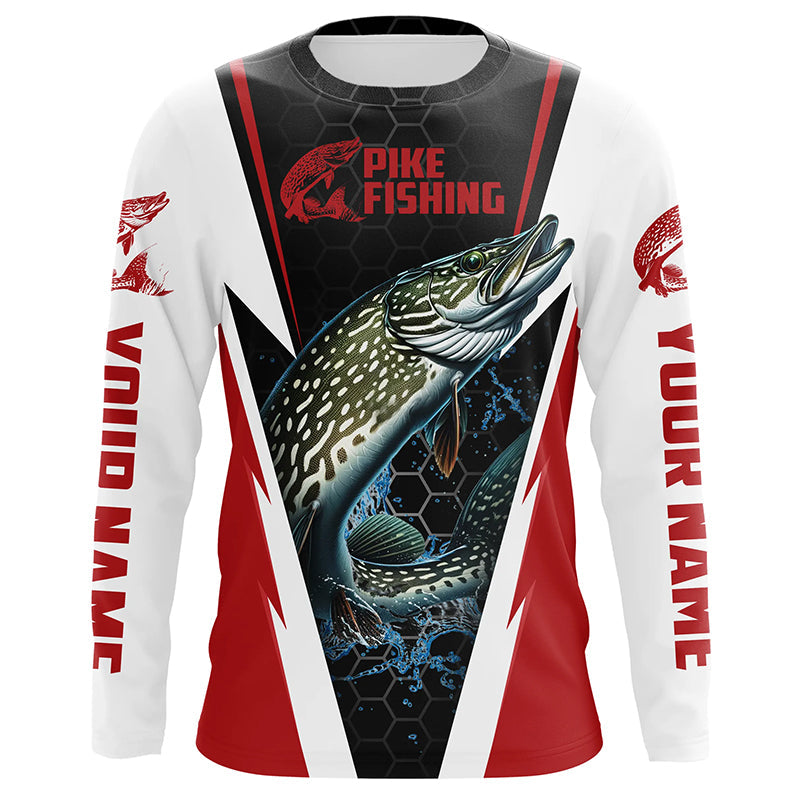 Custom Northern Pike Fishing, Pike Long Sleeve Performance Fishing | Red