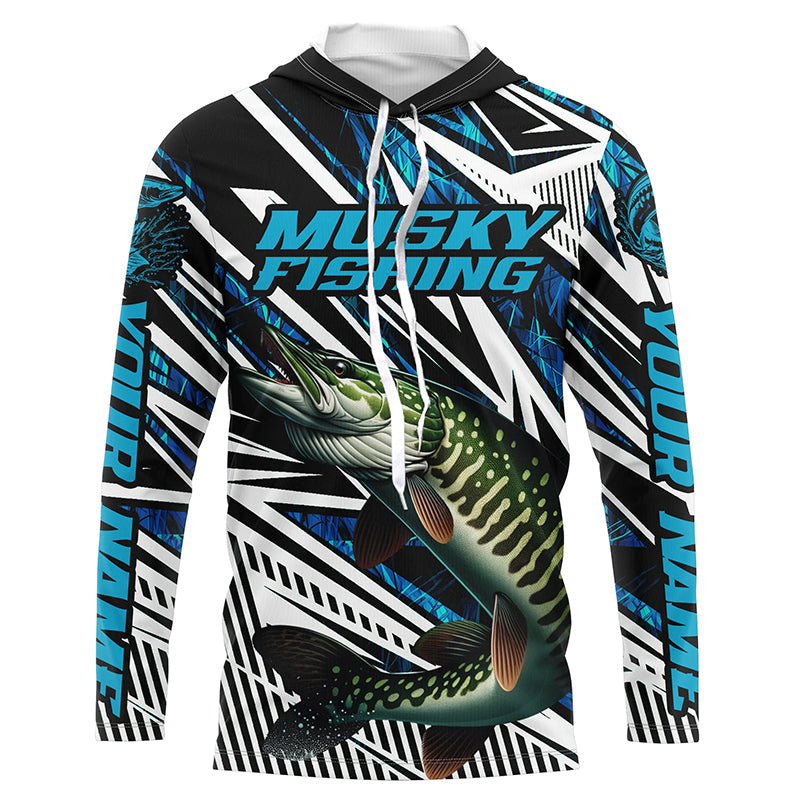 Musky Fishing Custom Long Sleeve Tournament, Blue Grass Camo Musky Fishing