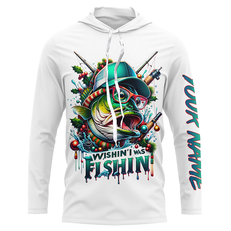 Wishin' I Was Fishin' Custom Funny Bass Christmas Fishing Bass Christmas Fishing Gifts