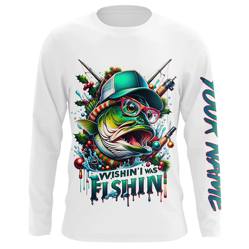 Wishin' I Was Fishin' Custom Funny Bass Christmas Fishing Bass Christmas Fishing Gifts
