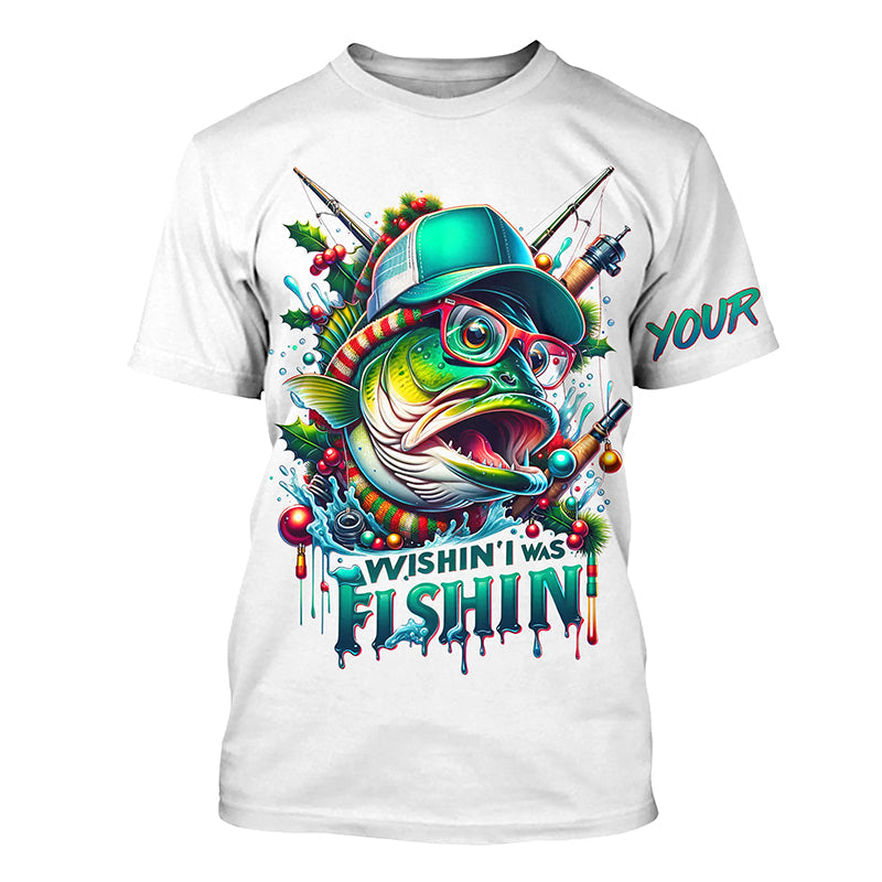 Wishin' I Was Fishin' Custom Funny Bass Christmas Fishing Bass Christmas Fishing Gifts