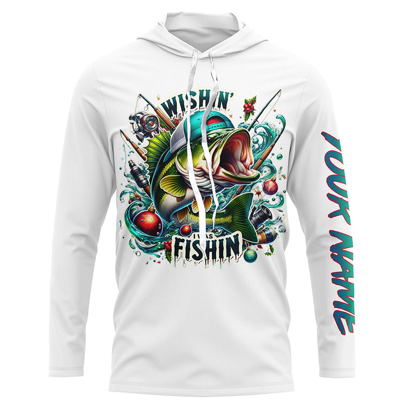 Wishin' I Was Fishin' Custom Funny Bass Christmas Fishing Bass Christmas Fishing Gifts