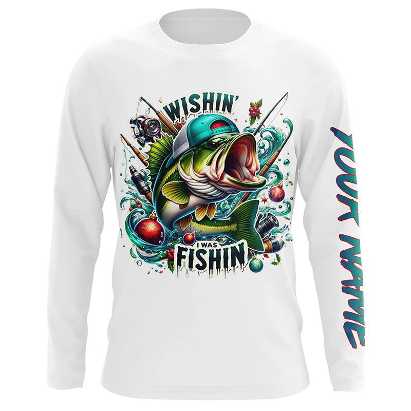 Wishin' I Was Fishin' Custom Funny Bass Christmas Fishing Bass Christmas Fishing Gifts