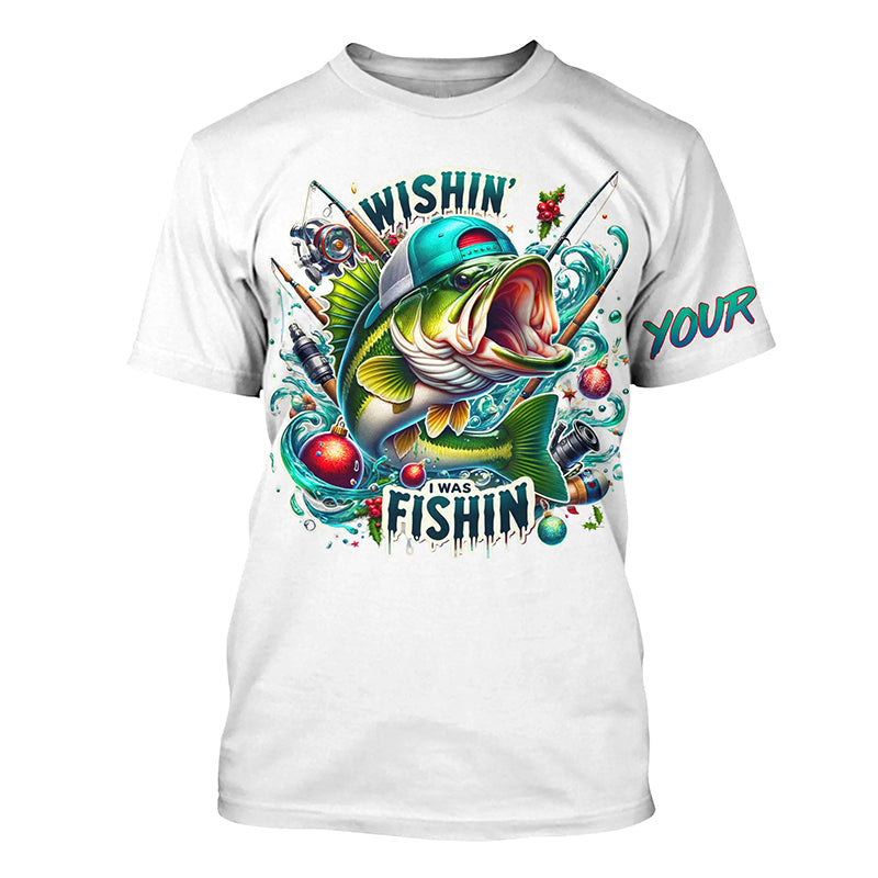 Wishin' I Was Fishin' Custom Funny Bass Christmas Fishing Bass Christmas Fishing Gifts