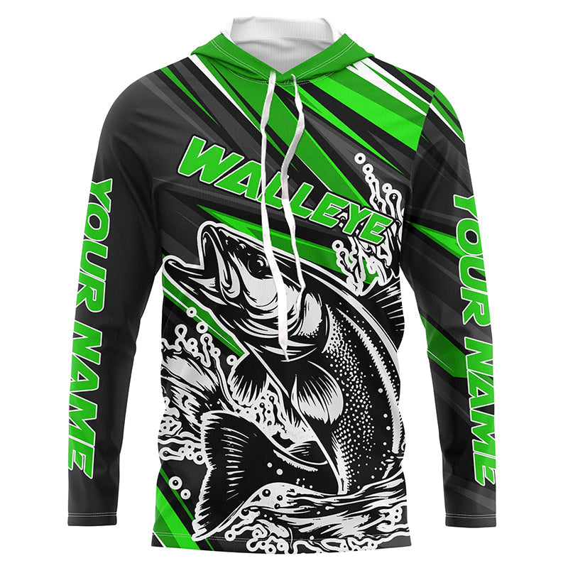 Personalized Walleye Fishing, Walleye Fishing Long Sleeve Tournament Fishing | Green