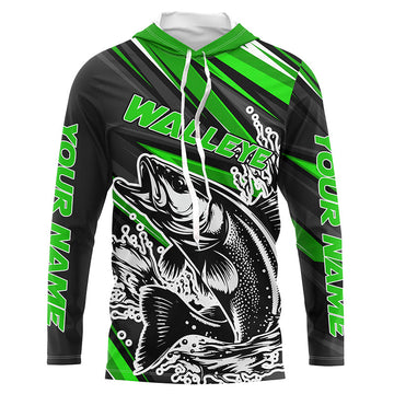 Personalized Walleye Fishing, Walleye Fishing Long Sleeve Tournament Fishing | Green