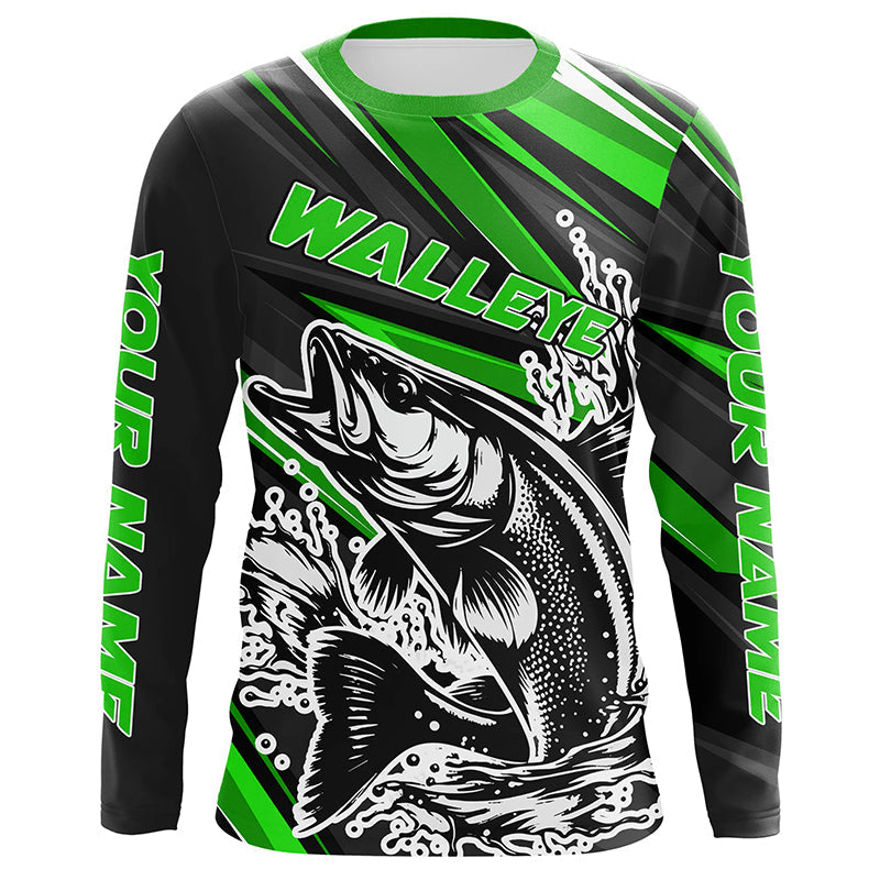 Personalized Walleye Fishing, Walleye Fishing Long Sleeve Tournament Fishing | Green
