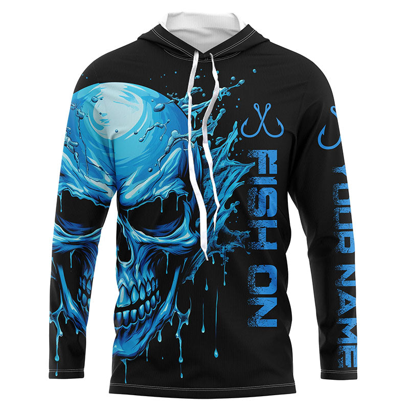 Fish On Fish Hook Custom Skull Long Sleeve Fishing, Skull Performance Fishing
