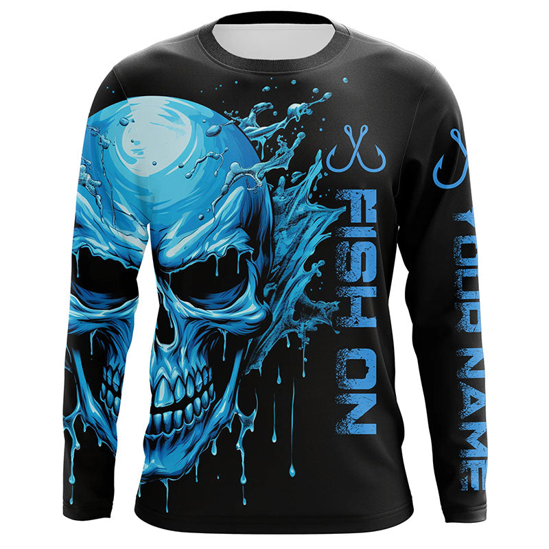 Fish On Fish Hook Custom Skull Long Sleeve Fishing, Skull Performance Fishing