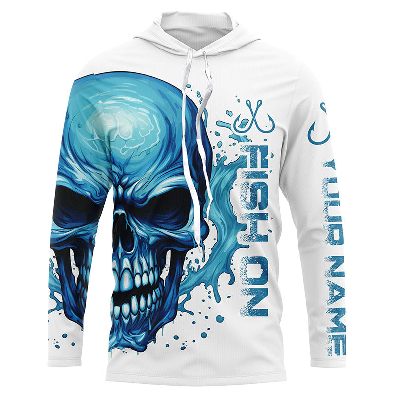 Fish On Fish Hook Custom Skull Long Sleeve Fishing, Skull Performance Fishing