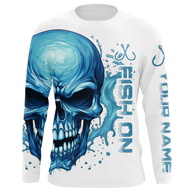 Fish On Fish Hook Custom Skull Long Sleeve Fishing, Skull Performance Fishing