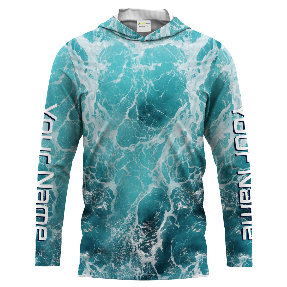 Custom Saltwater Long Sleeve performance Fishing, blue Sea wave camo Fishing