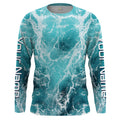 Custom Saltwater Long Sleeve performance Fishing, blue Sea wave camo Fishing