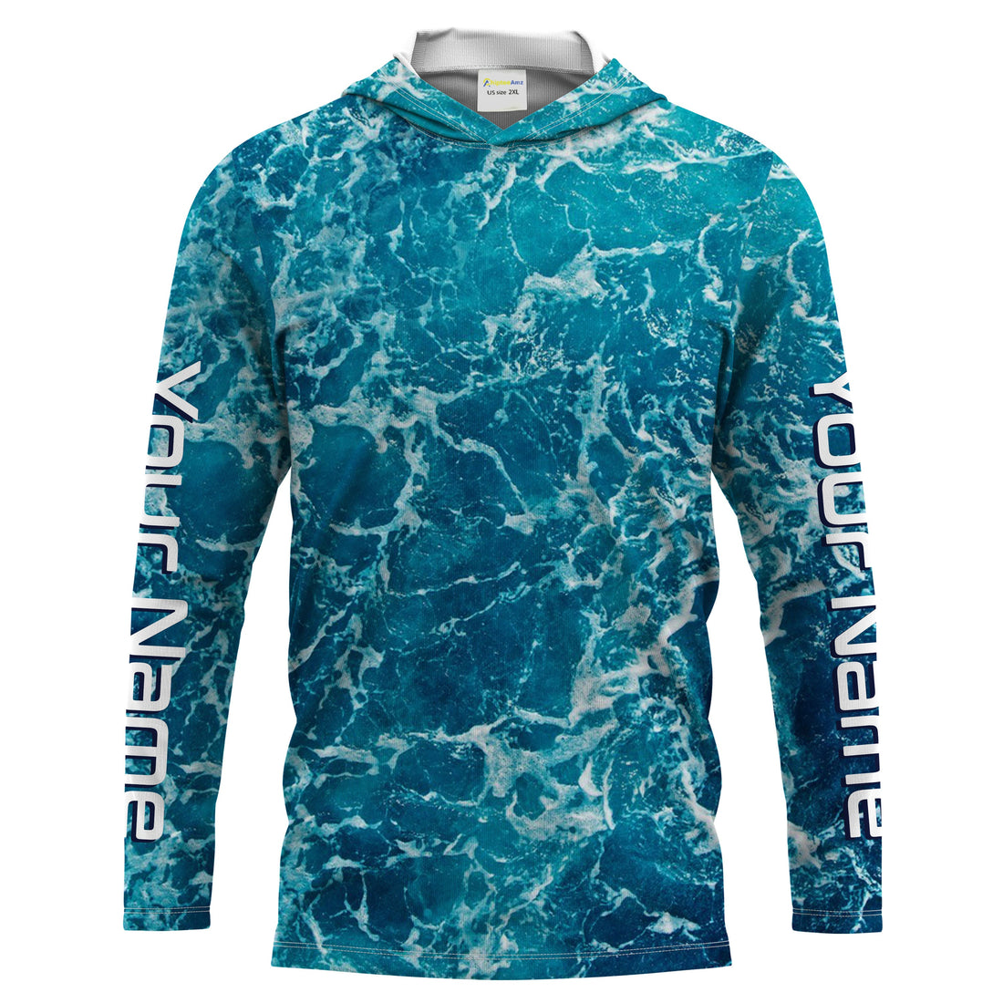 Custom Saltwater Long Sleeve performance Fishing for anglers | teal blue Sea wave camo Fishing