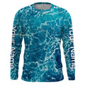 Custom Saltwater Long Sleeve performance Fishing for anglers | teal blue Sea wave camo Fishing
