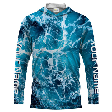 Custom Saltwater Long sleeve Fishing UV Protection, Sea wave camo Fishing