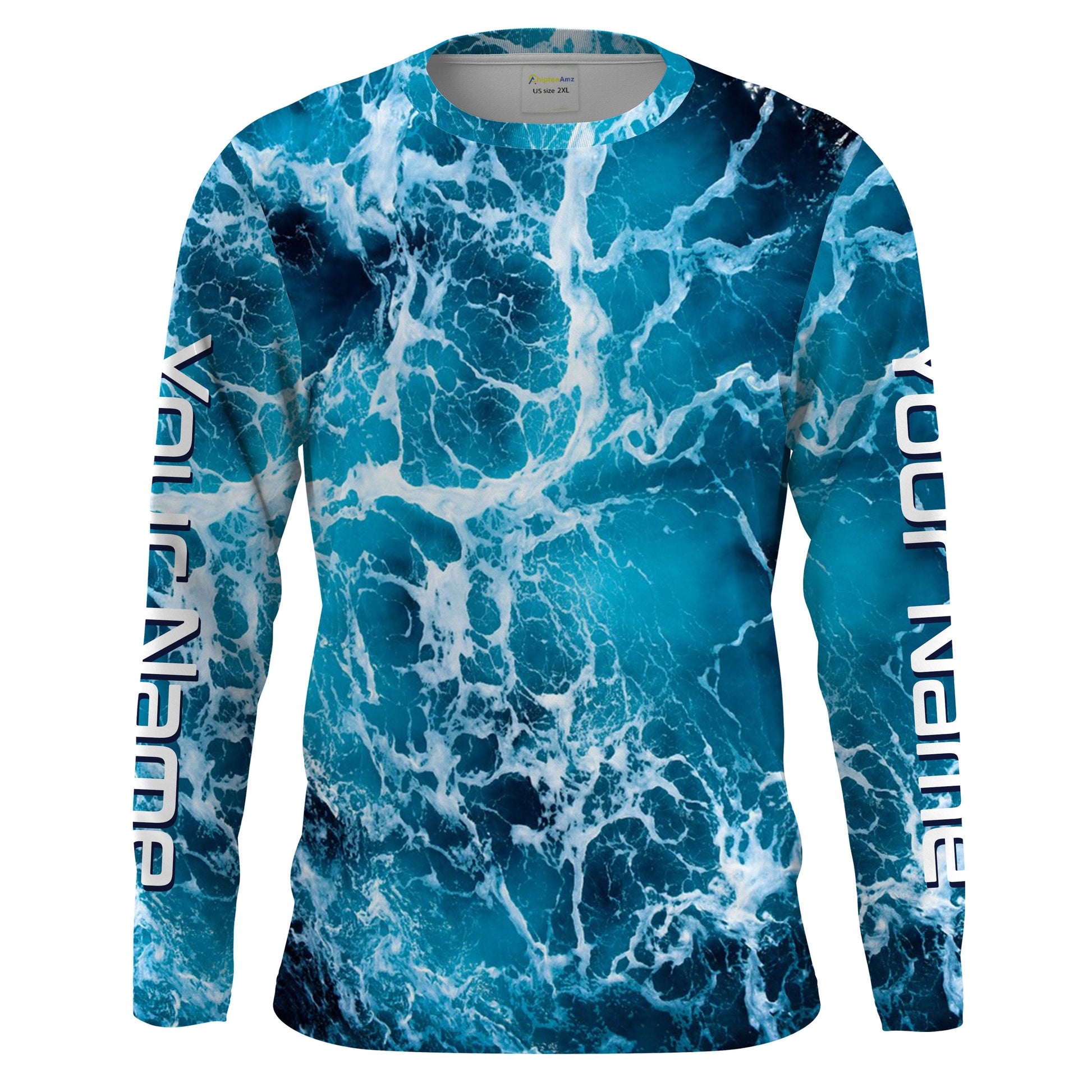 Custom Saltwater Long sleeve Fishing UV Protection, Sea wave camo Fishing