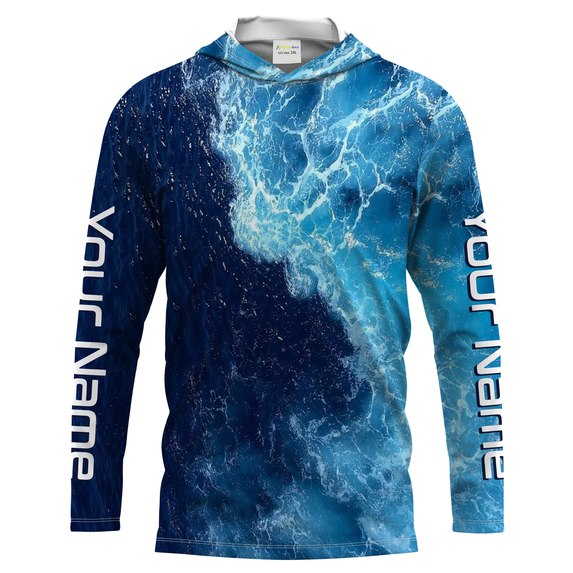 Beautiful Custom Saltwater Long sleeve Fishing UV Protection, Sea wave camo Fishing