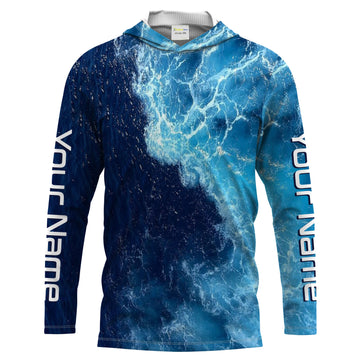 Beautiful Custom Saltwater Long sleeve Fishing UV Protection, Sea wave camo Fishing