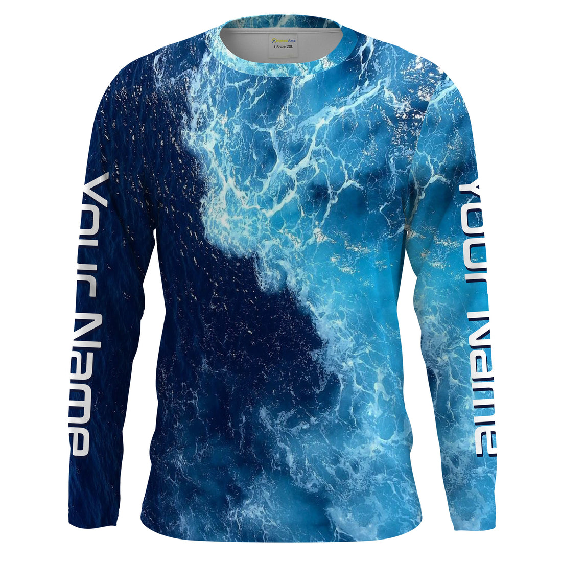 Beautiful Custom Saltwater Long sleeve Fishing UV Protection, Sea wave camo Fishing