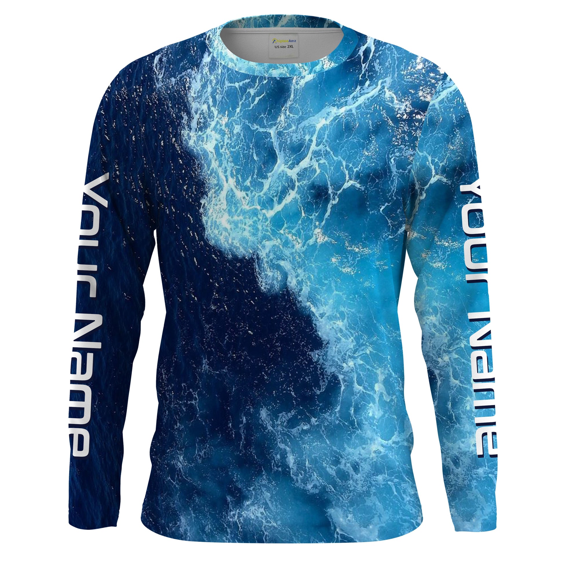 Beautiful Custom Saltwater Long sleeve Fishing UV Protection, Sea wave camo Fishing