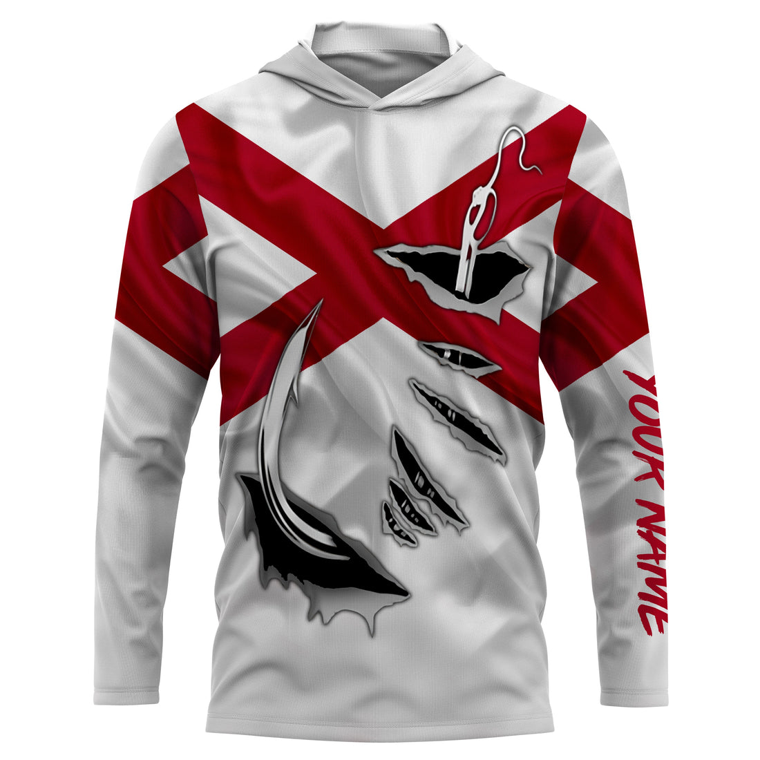 Alabama Flag 3D Fish Hook UV Protection custom Long Sleeve performance Fishing IPHW484