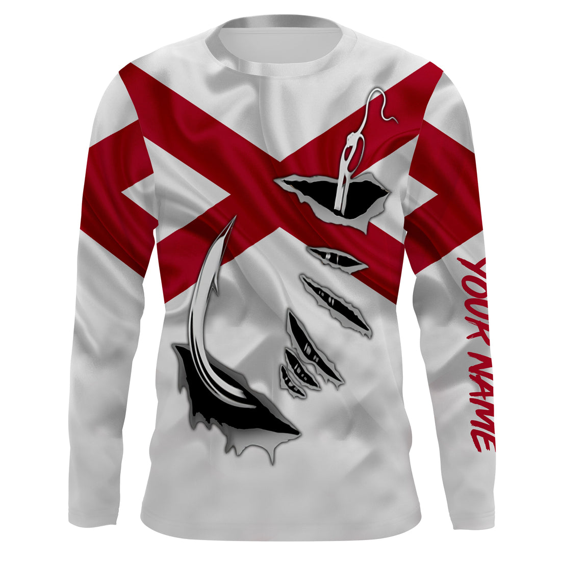 Alabama Flag 3D Fish Hook UV Protection custom Long Sleeve performance Fishing IPHW484