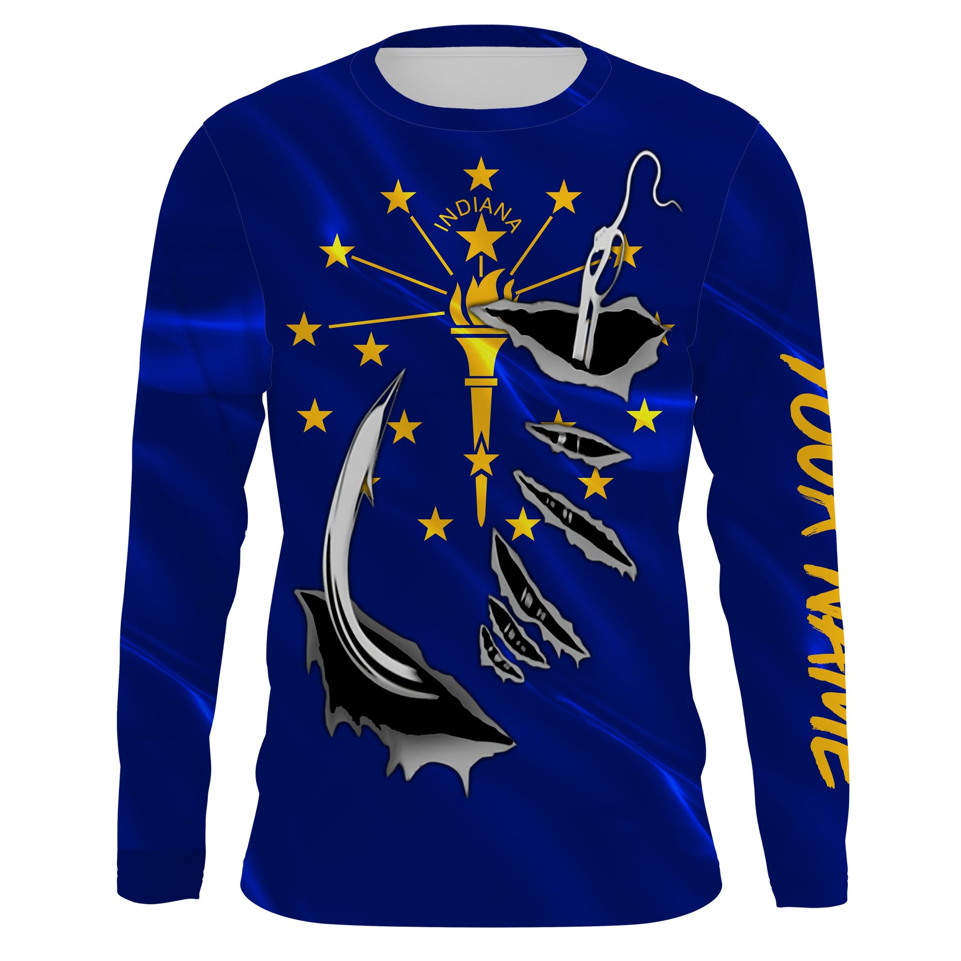 Indiana Flag 3D Fish Hook UV Protection Custom Long Sleeve performance Fishing IPHW489