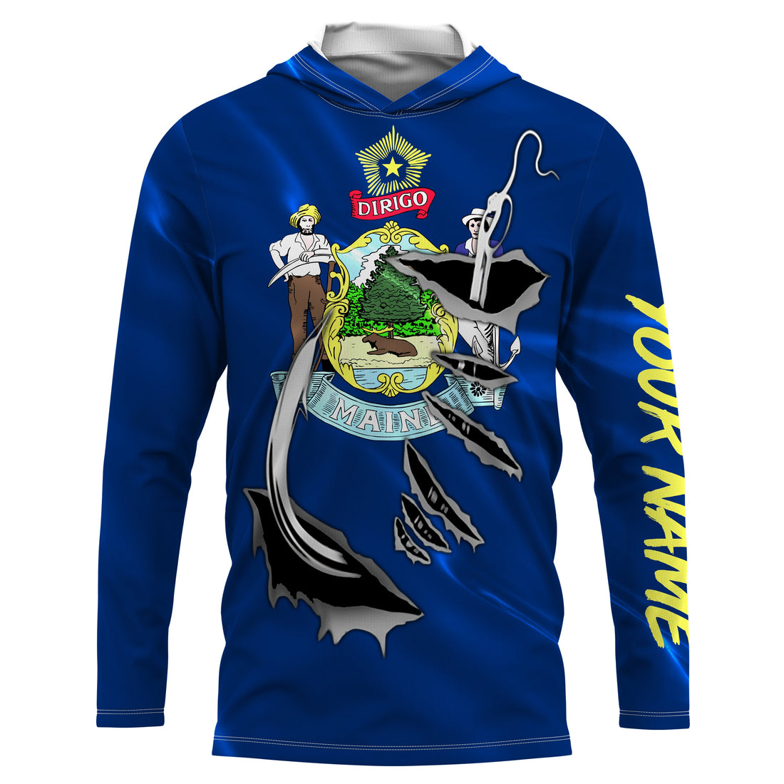 Maine Flag 3D Fish Hook UV Protection Custom Long Sleeve performance Fishing IPHW492