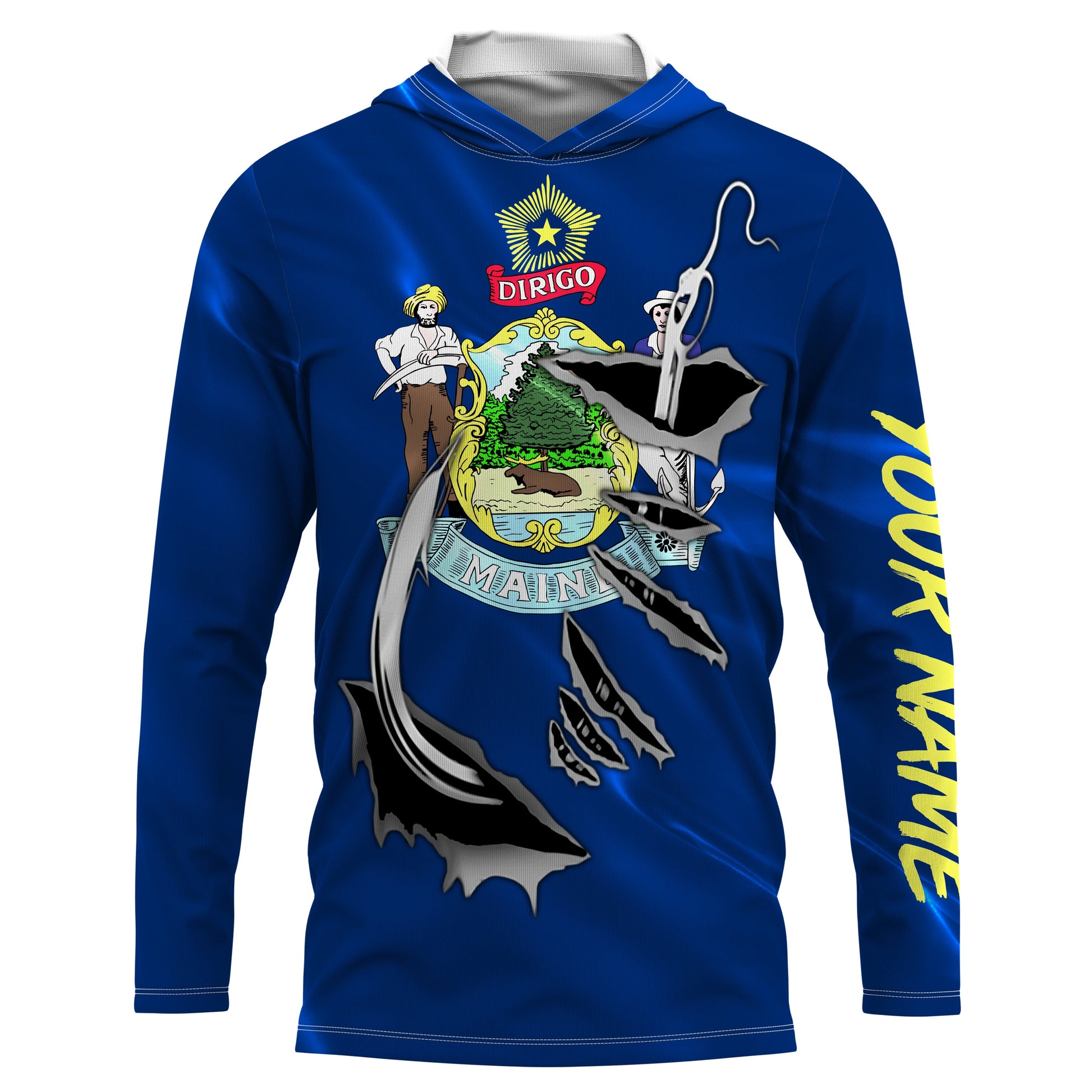 Maine Flag 3D Fish Hook UV Protection Custom Long Sleeve performance Fishing IPHW492