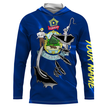 Maine Flag 3D Fish Hook UV Protection Custom Long Sleeve performance Fishing IPHW492