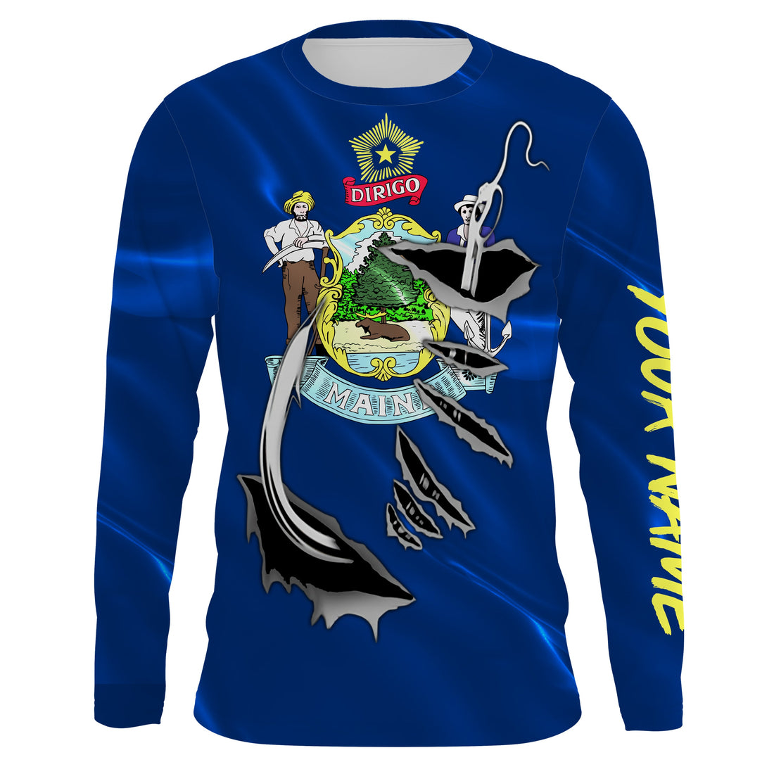Maine Flag 3D Fish Hook UV Protection Custom Long Sleeve performance Fishing IPHW492