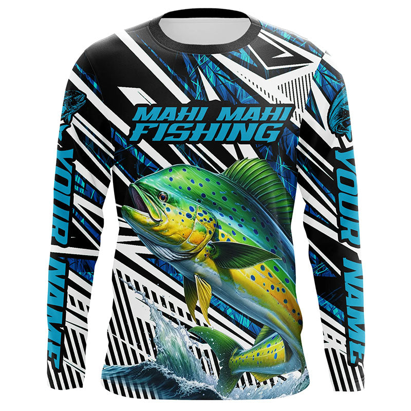 Custom Mahi Mahi Long Sleeve Tournament Fishing, Mahimahi Fishing | Blue Camo