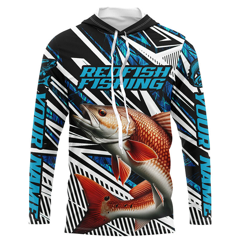 Custom Redfish Puppy Drum Long Sleeve Tournament Fishing, Redfish Fishing | Blue Camo