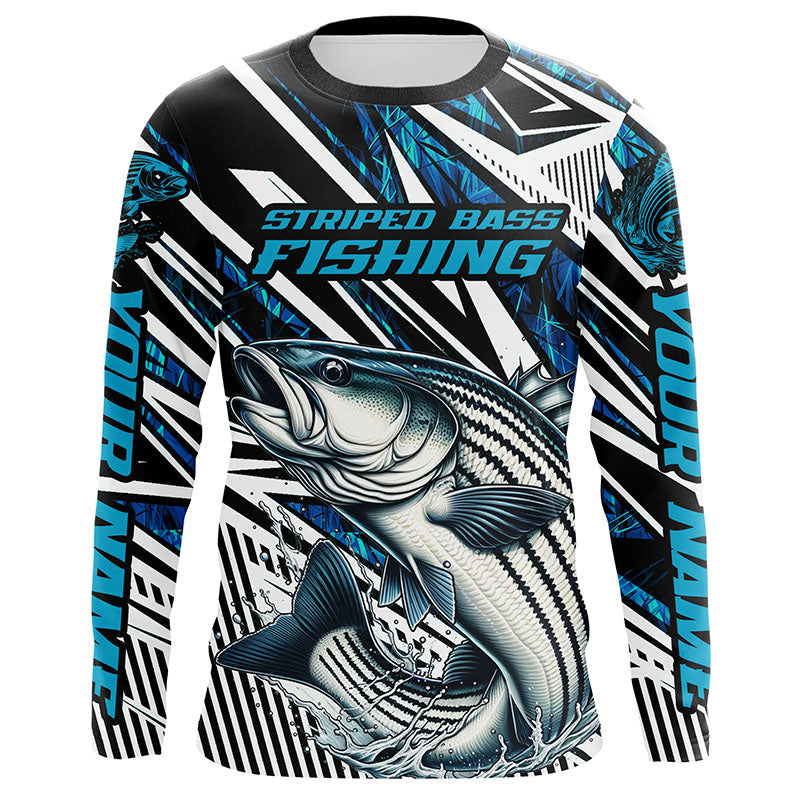 Custom Striped Bass Long Sleeve Tournament Fishing, Striper Fishing | Blue Camo