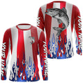 Custom 3D Flame American Flag Walleye Long Sleeve Fishing, Patriotic Walleye Fishing