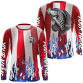 Custom 3D Flame American Flag Crappie Long Sleeve Fishing, Patriotic Crappie Fishing