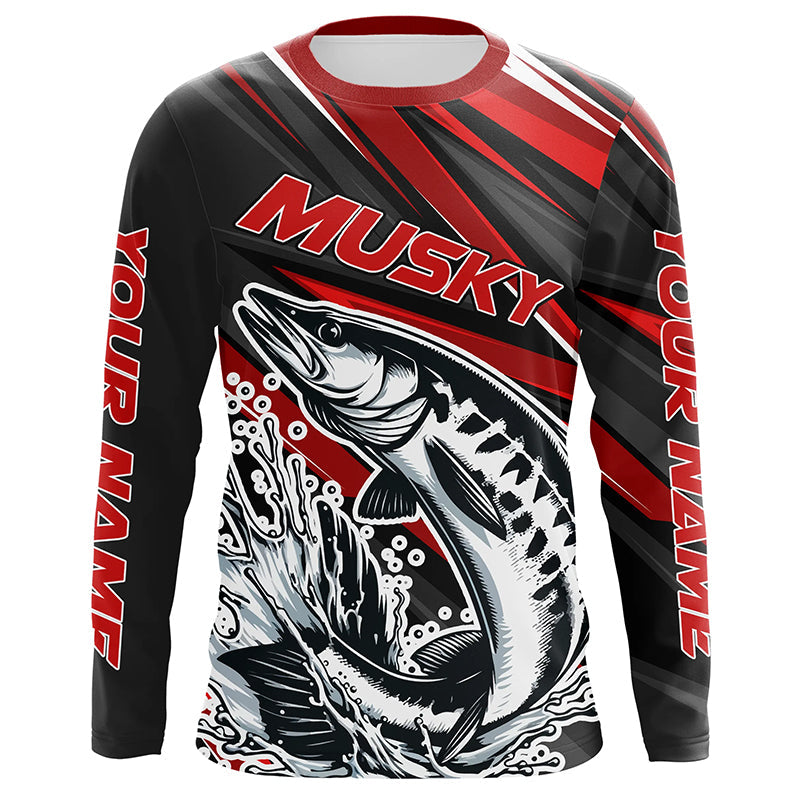 Personalized Musky Fishing, Muskie Long Sleeve Tournament Fishing | Red