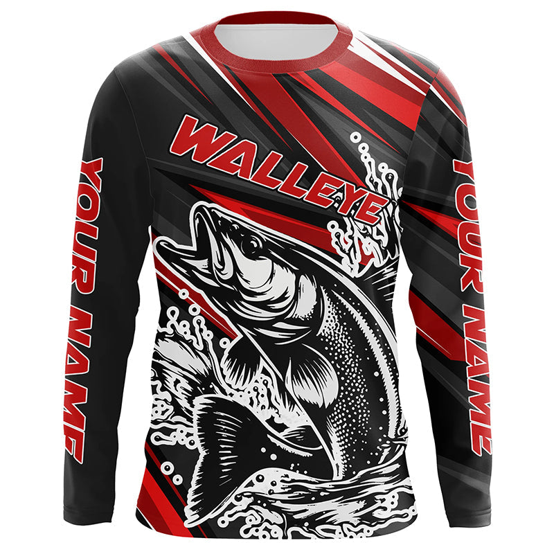 Personalized Walleye Fishing, Walleye Fishing Long Sleeve Tournament Fishing | Red