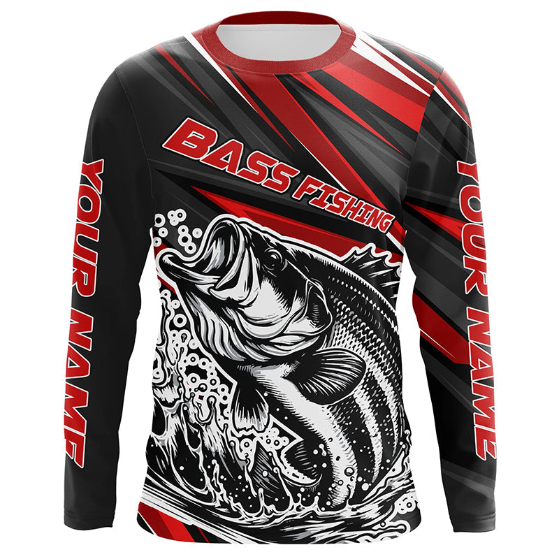 Personalized Bass Fishing, Bass Fishing Long Sleeve Tournament Fishing | Red