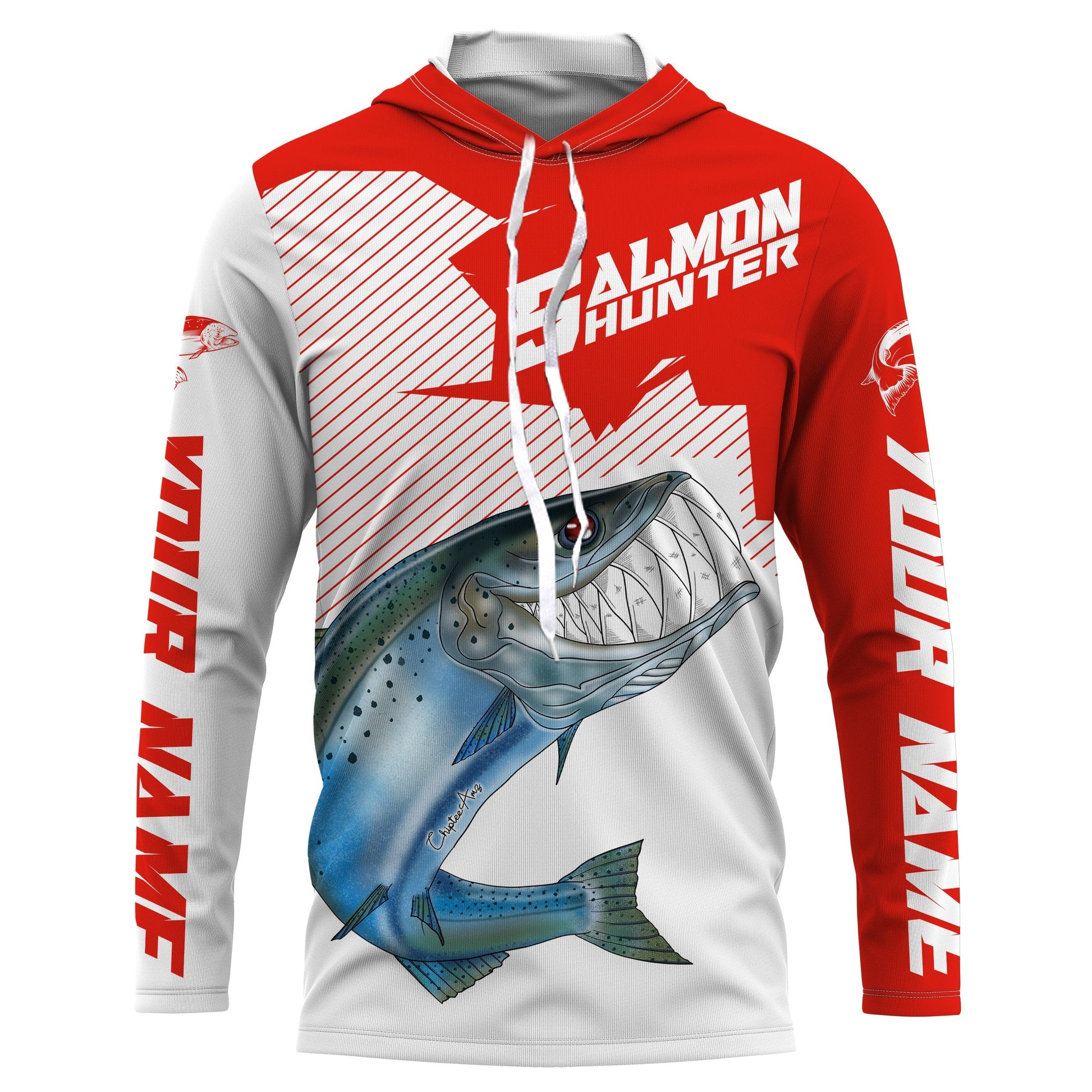 Angry Chinook King Salmon Custom Long sleeve Fishing, Salmon hunter Fishing | red