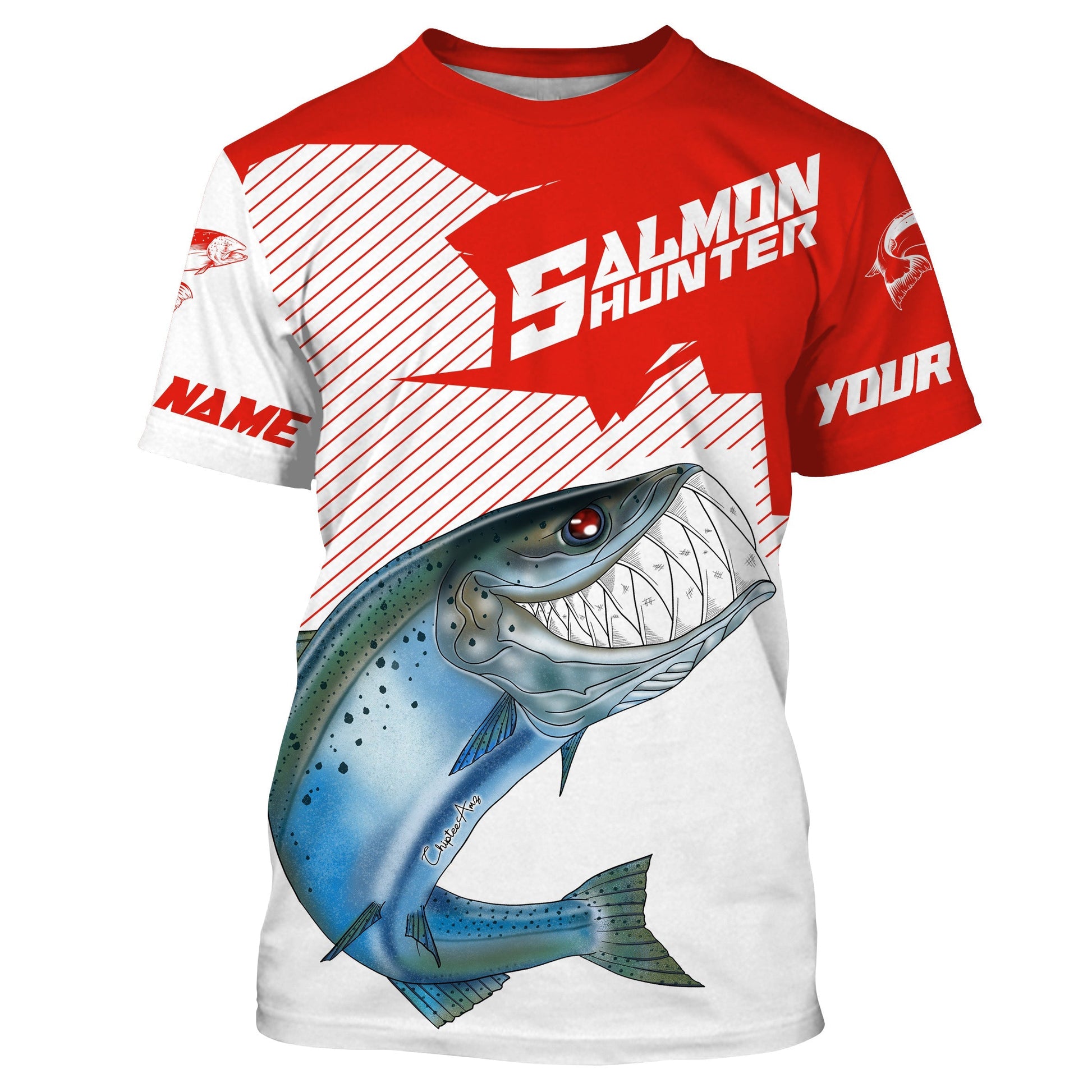 Angry Chinook King Salmon Custom Long sleeve Fishing, Salmon hunter Fishing | red