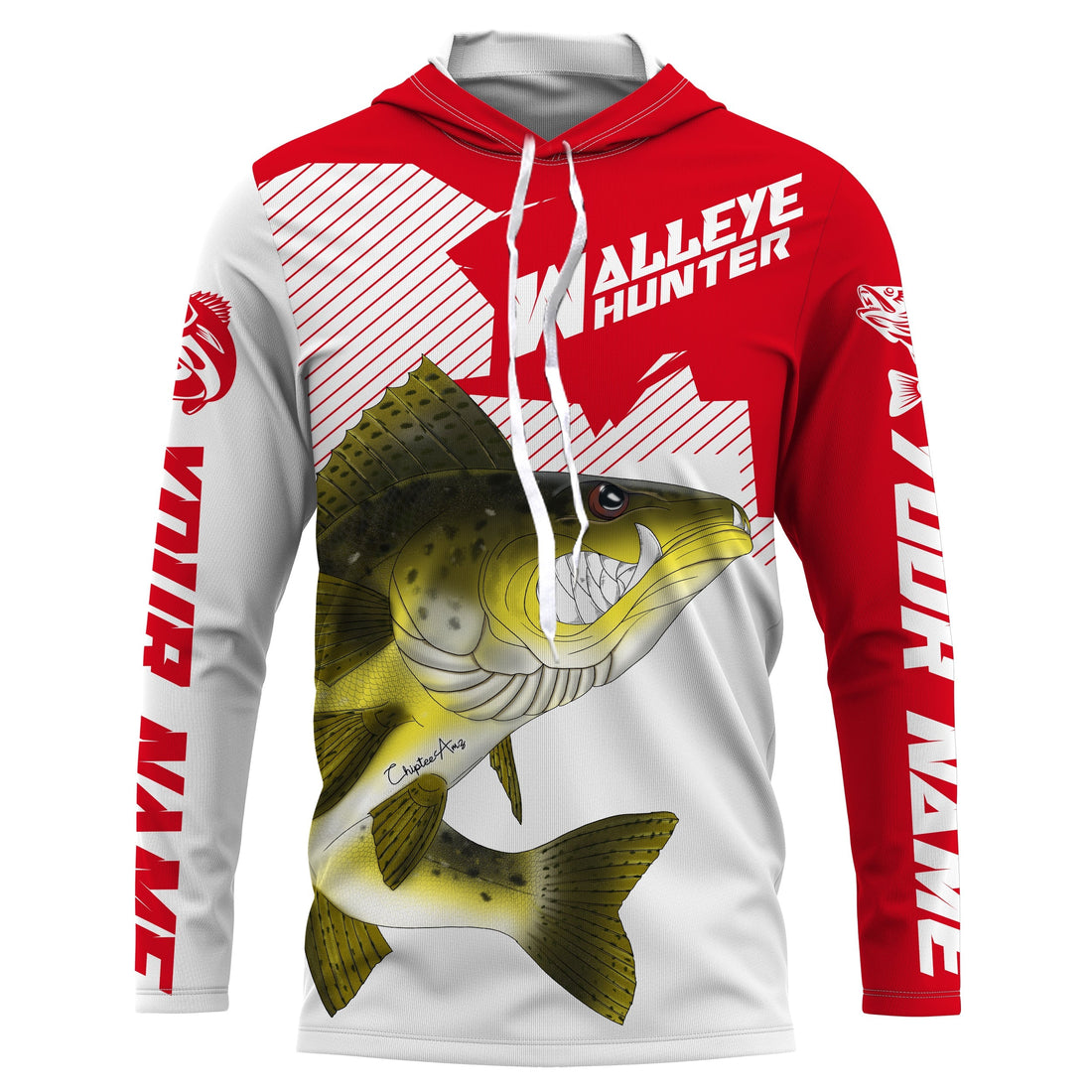 Angry Walleye Custom Long sleeve performance Fishing, Walleye hunter Fishing | red